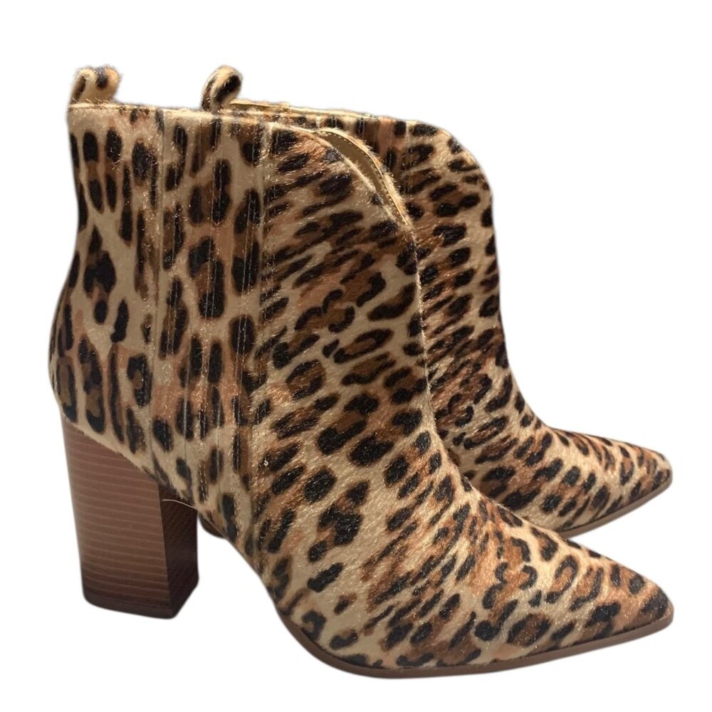 VENUS Brown + Black Cheetah Print Faux Animal Hair Heeled Ankle Boots Size 10M
